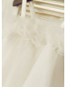 Thin Straps Pearl Ivory Tulle Knee Length Flower Girl Dress 